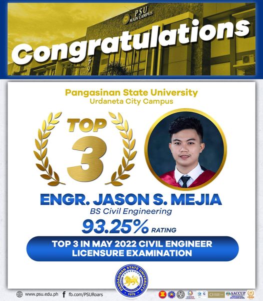 PSUnian is Top 3 in Civil Engineer Licensure Exam